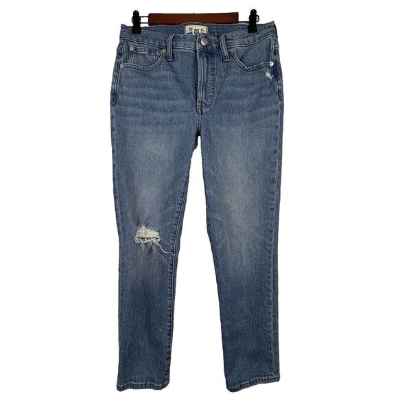 Madewell The Mid Rise Perfect Vintage Jeans 28 in Ainsdale Wash Knee Rip Edition - Picture 1 of 12